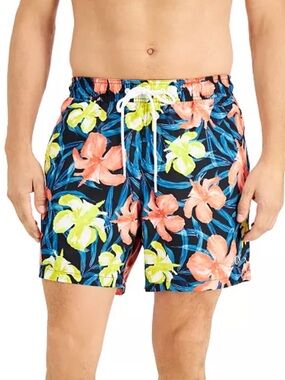 Calvin Klein Men's Tropical Hibiscus 5" Swim Trunks Medium